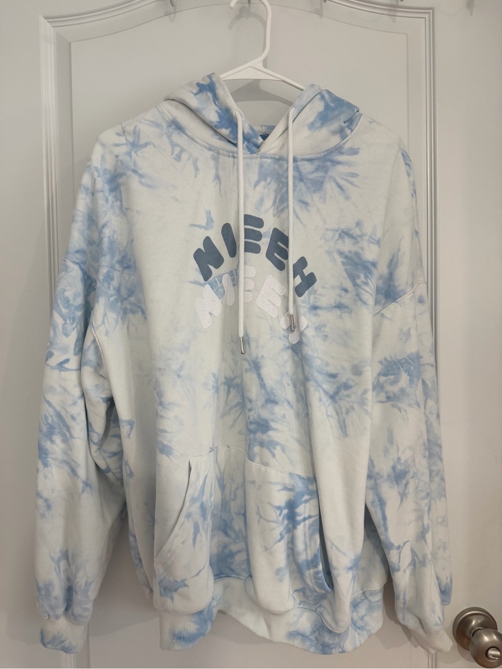 Tie-Dye Light Blue and White Pullover Hoodie Sweatshirt